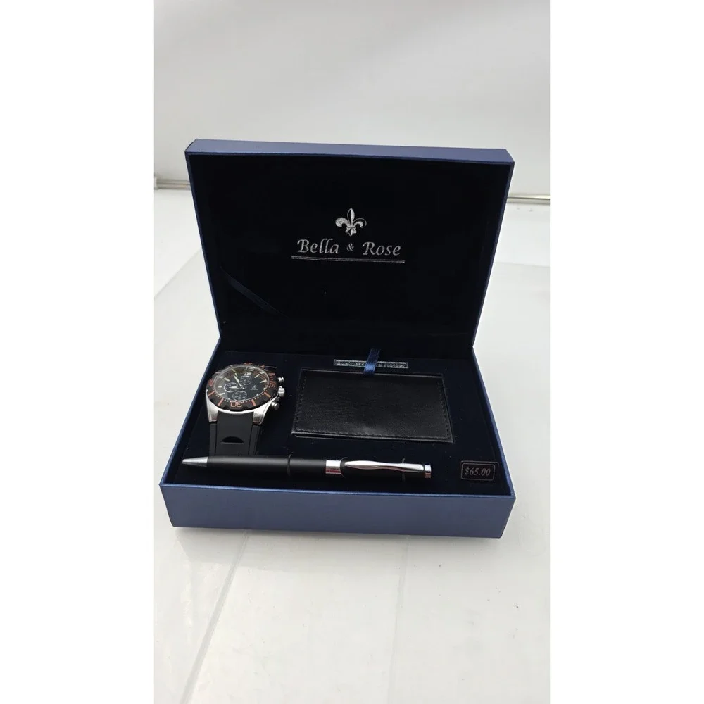 Bella & Rose Mens Watch, Business card holder and Pen Set, great gift